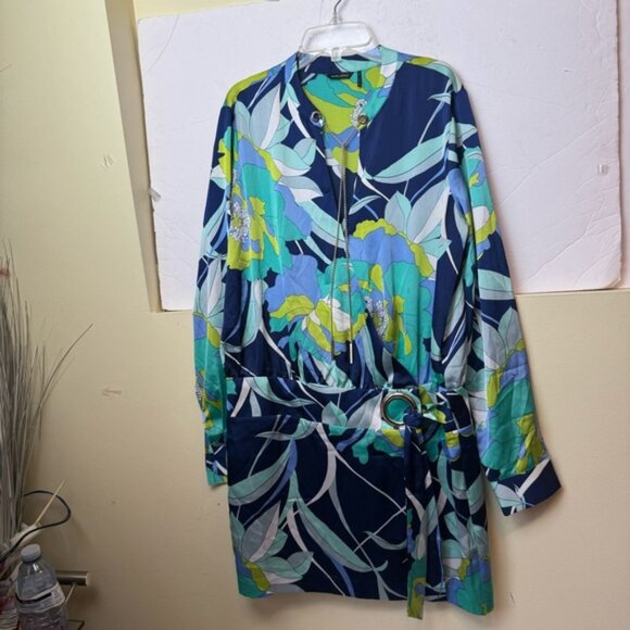 Marciano Wrap Dress Print Chain Rivets Rings Tie Belt Sexy Draped Lightweight M - Picture 13 of 16